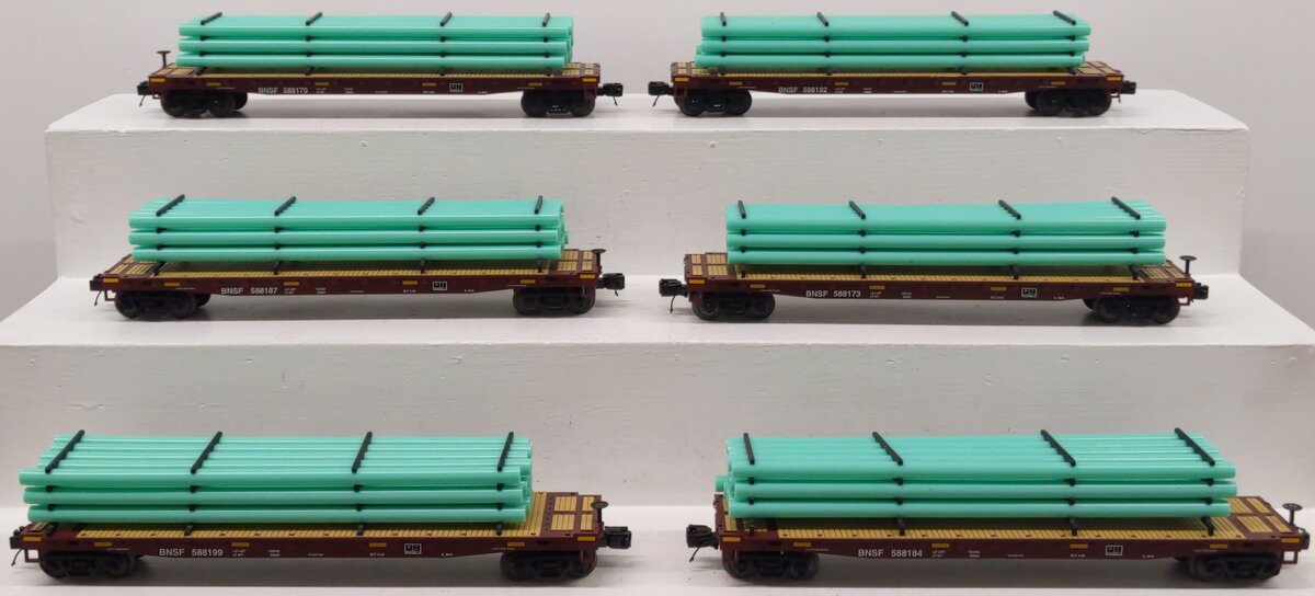 MTH 20-90778 O Gauge Premier Flat Car W/Pipe Load 6-Car Set EX/Box