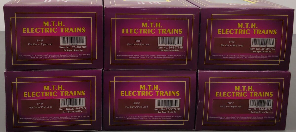 MTH 20-90778 O Gauge Premier Flat Car W/Pipe Load 6-Car Set EX/Box