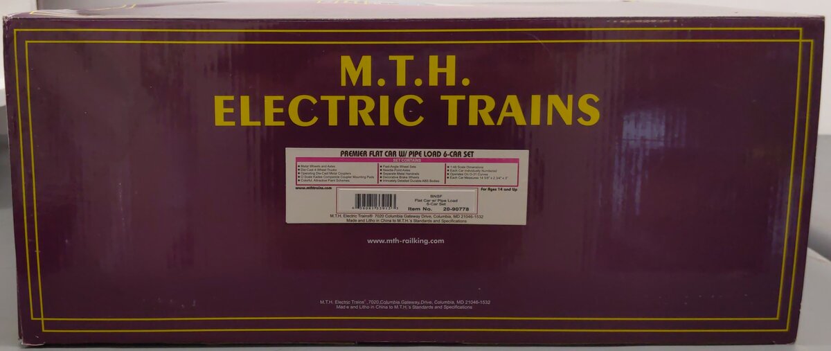 MTH 20-90778 O Gauge Premier Flat Car W/Pipe Load 6-Car Set EX/Box