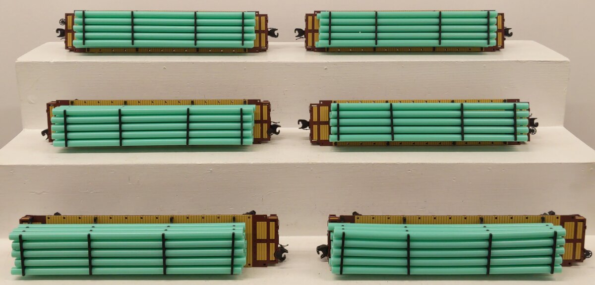 MTH 20-90778 O Gauge Premier Flat Car W/Pipe Load 6-Car Set EX/Box