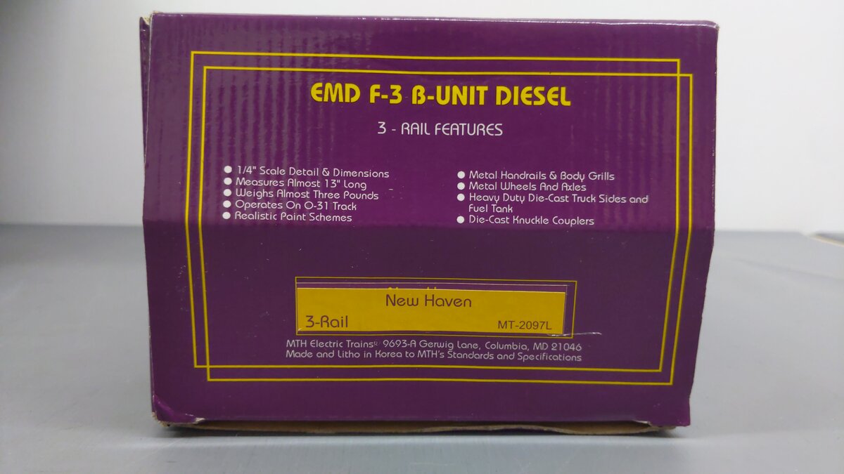 MTH 20-2097-0 O Gauge New Haven F-3 B-Unit Diesel Engine #1198 EX/Box