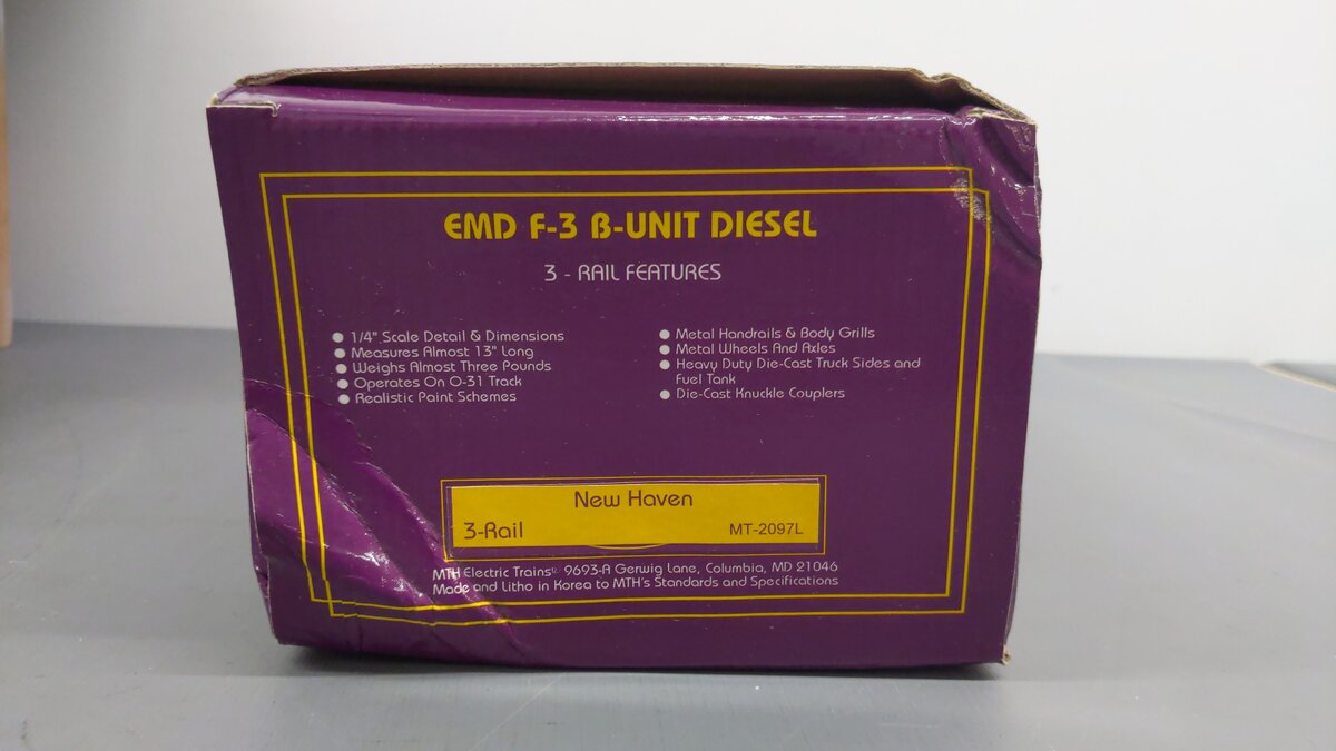 MTH 20-2097-0 O Gauge New Haven F-3 B-Unit Diesel Engine #1198 EX/Box
