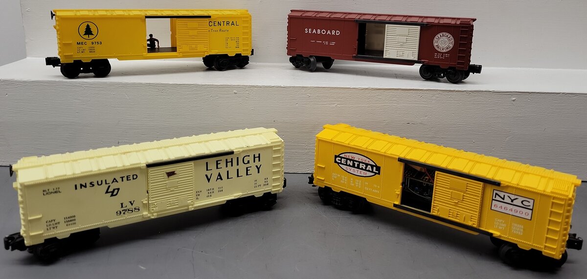 Lionel O Gauge Assorted Box Cars:6-9788, 6-9753, 6-29285, 6-29283 [4] EX/Box
