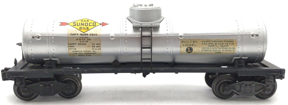 Lionel 2955 Vintage O Gauge Prewar Sunoco Diecast Single Dome Tank Car