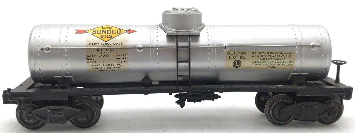 Lionel 2955 Vintage O Gauge Prewar Sunoco Diecast Single Dome Tank Car