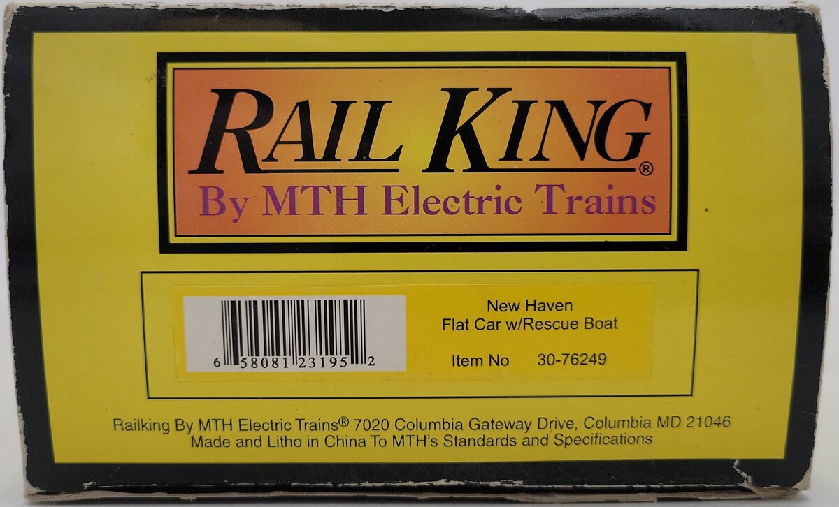 MTH 30-76249 O Gauge New Haven Flat Car w/Rescue Boat VG/Box