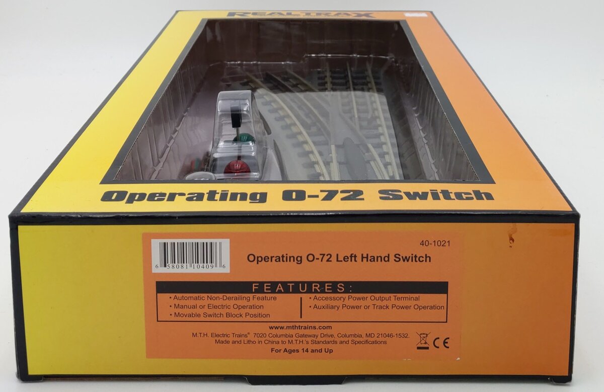 MTH 40-1021 O72 RealTrax Nickel Silver Left Hand Remote Switch Turnout EX/Box
