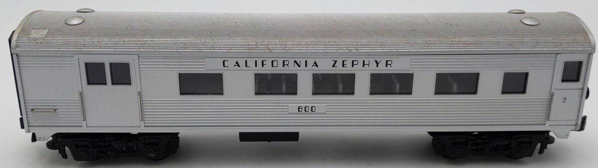 MTH 30-6054 O California Zephyr O-27 Streamlined Combo Car #800 VG