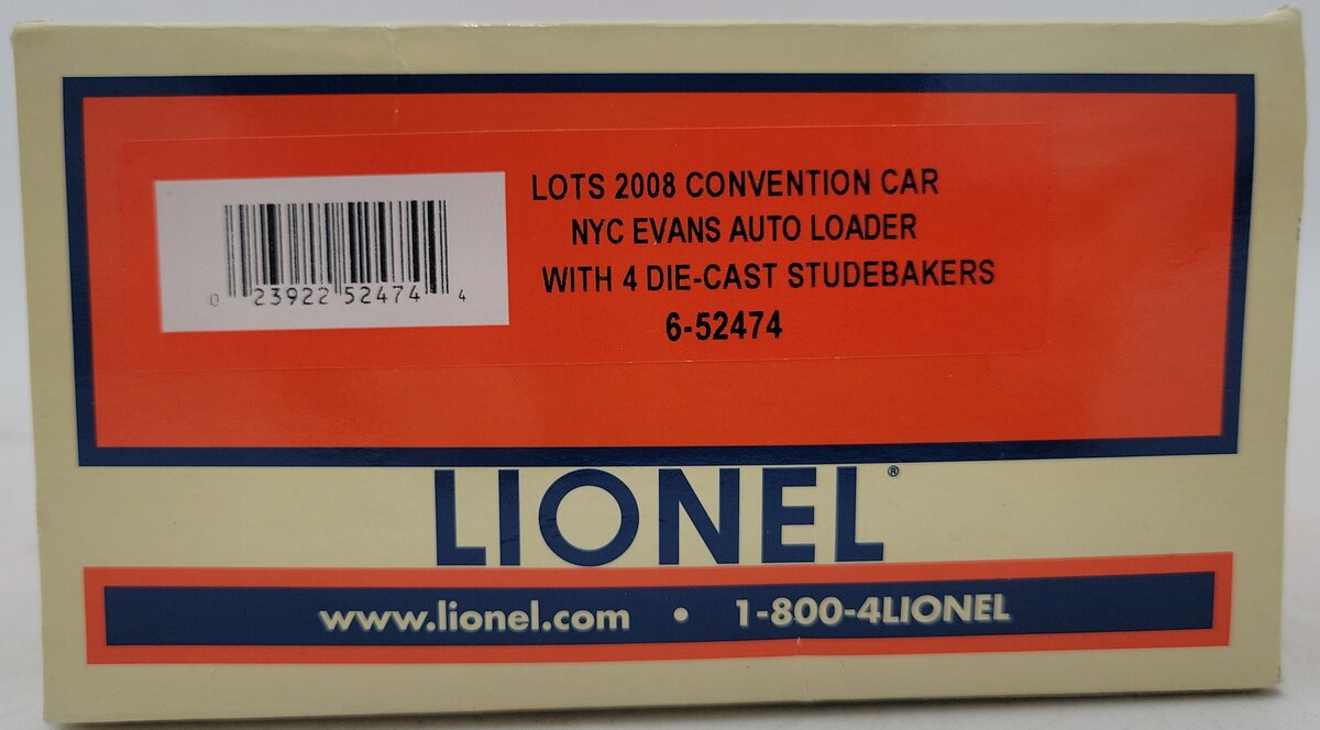 Lionel 6-52474 LOTS 2008 New York Central Evans Auto Loader W/ 4 Autos VG/Box