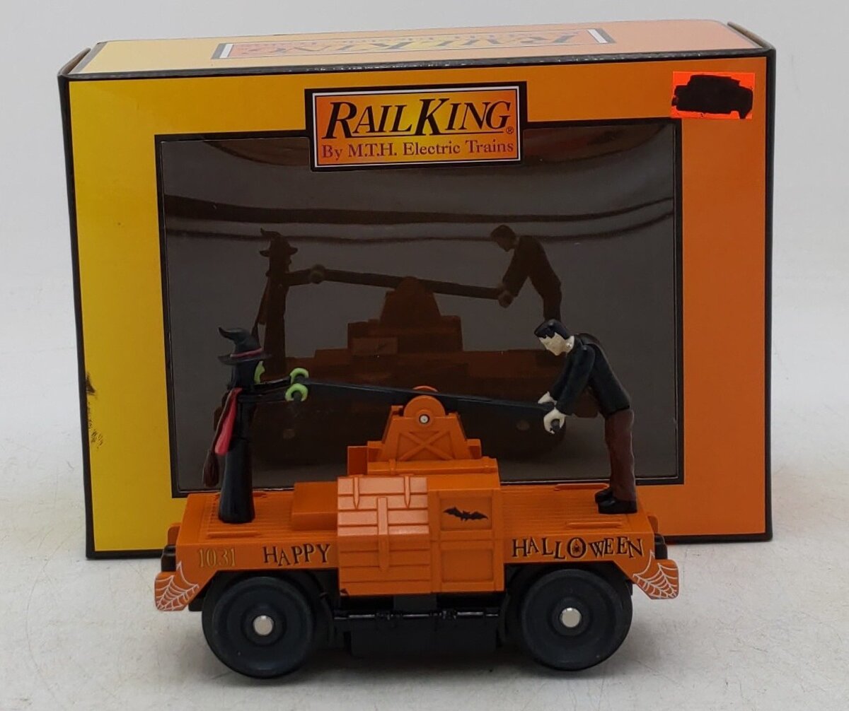 MTH 30-5241 O Orange Halloween Operating Handcar #1031 LN/Box