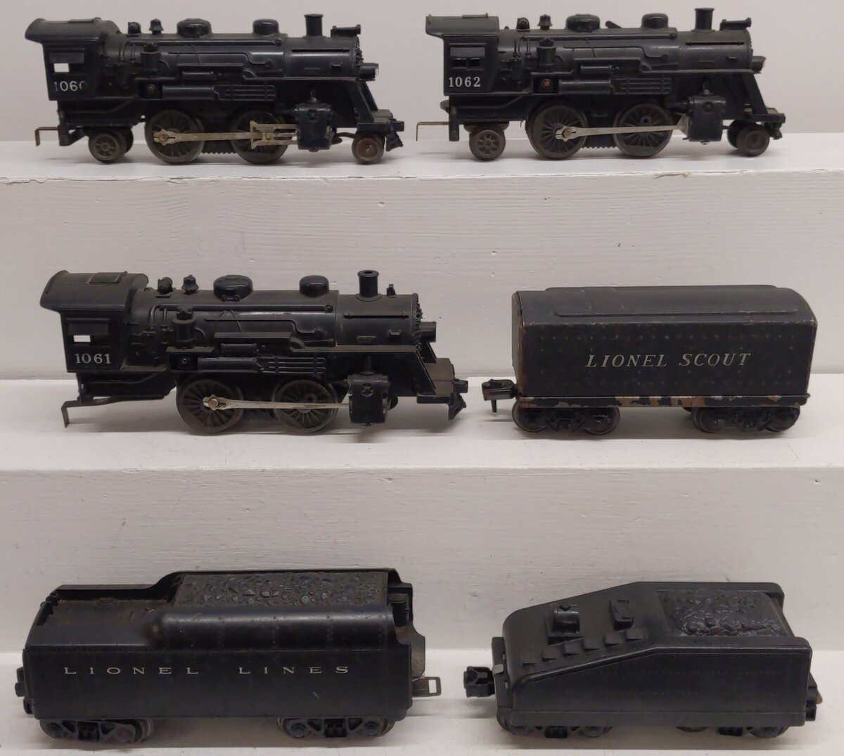 Lionel O Gauge Vintage Locomotives and Tenders; 1060, 1061, 1062, 1615T, [6] VG