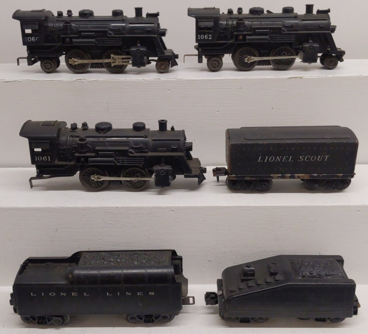 Lionel O Gauge Vintage Locomotives and Tenders; 1060, 1061, 1062, 1615T, [6] VG