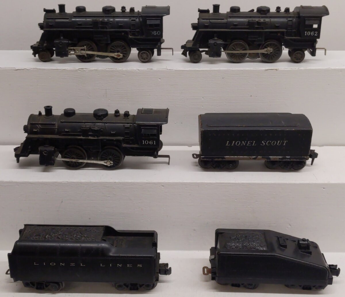 Lionel O Gauge Vintage Locomotives and Tenders; 1060, 1061, 1062, 1615T, [6] VG