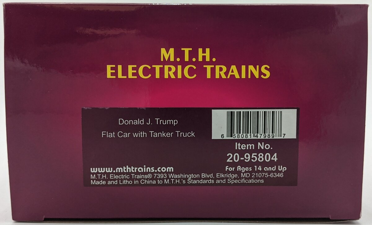 MTH 20-95804 O Donald J. Trump Premier Flat Car with Tanker Truck NIB