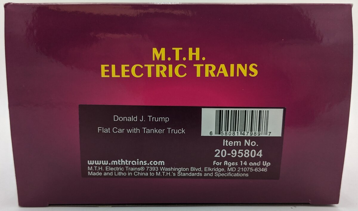 MTH 20-95804 O Donald J. Trump Premier Flat Car with Tanker Truck NIB