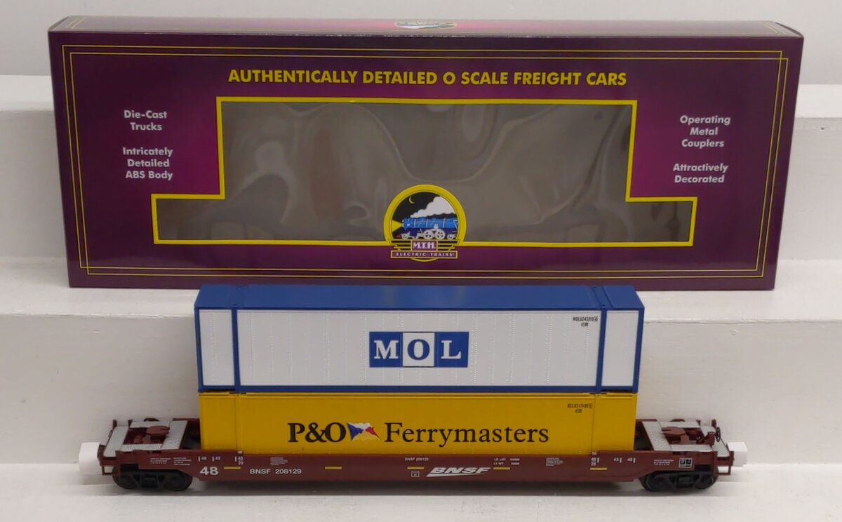 MTH 20-92433E O Gauge BNSF Husky Stack Car #208129 NIB