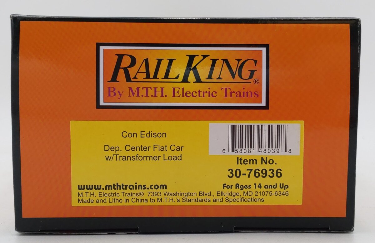 MTH 30-76936 O Con Edison Dep. Center Flatcar w/Transformer Load #87 LN/Box