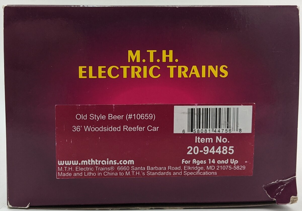 MTH 20-94485 O Old Style Beer 36' Woodside Reefer #10659 LN/Box