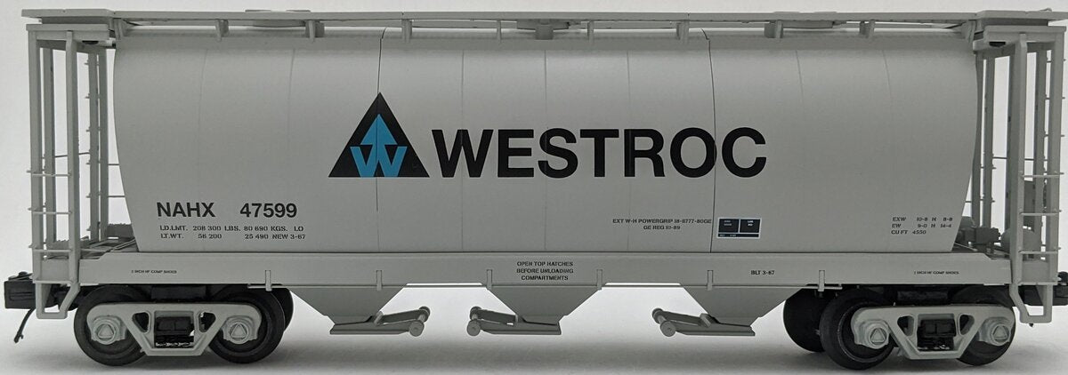 MTH 20-96872 O Gauge Westroc 3-Bay Cylindrical Hopper #47599 LN/Box