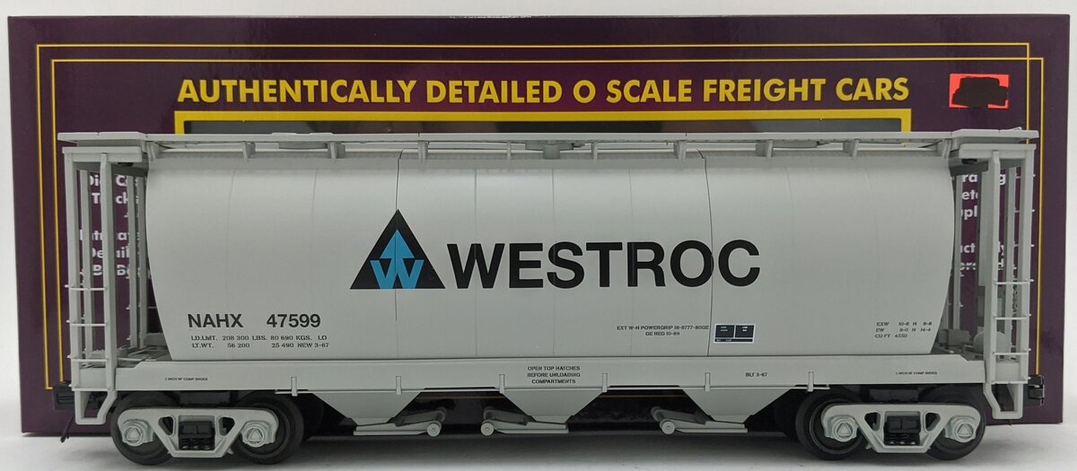 MTH 20-96872 O Gauge Westroc 3-Bay Cylindrical Hopper #47599 LN/Box