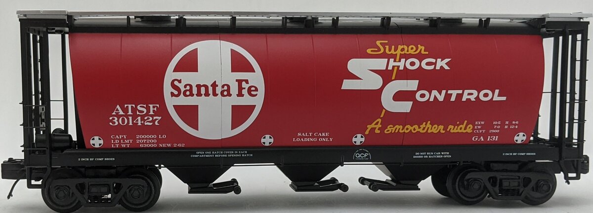 MTH 20-96823 O Gauge Santa Fe 3-Bay Cylindrical Hopper #301427 LN/Box