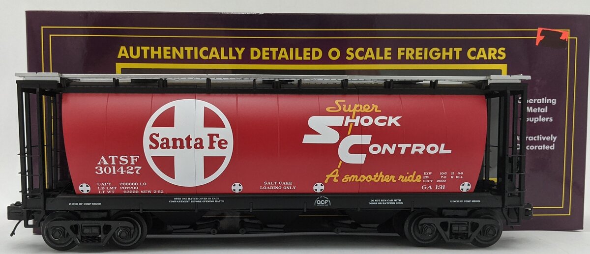 MTH 20-96823 O Gauge Santa Fe 3-Bay Cylindrical Hopper #301427 LN/Box