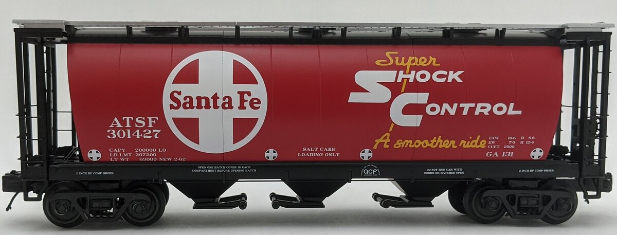 MTH 20-96823 O Gauge Santa Fe 3-Bay Cylindrical Hopper #301427 LN/Box