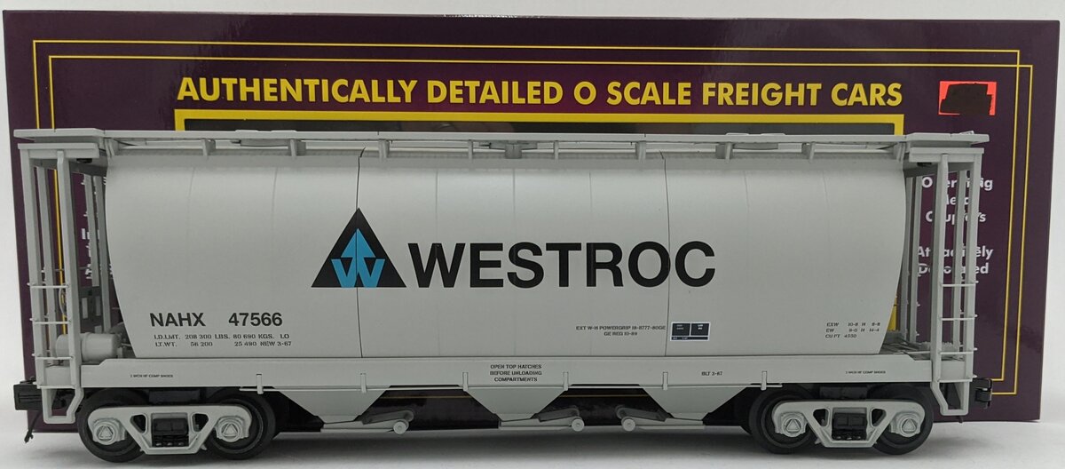 MTH 20-96872 O Gauge Westroc 3-Bay Cylindrical Hopper #47566 LN/Box