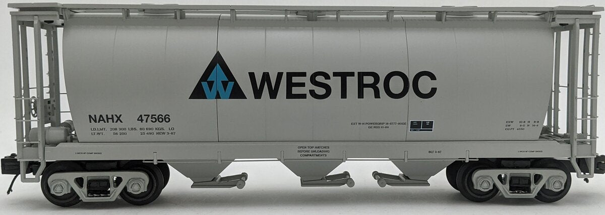 MTH 20-96872 O Gauge Westroc 3-Bay Cylindrical Hopper #47566 LN/Box