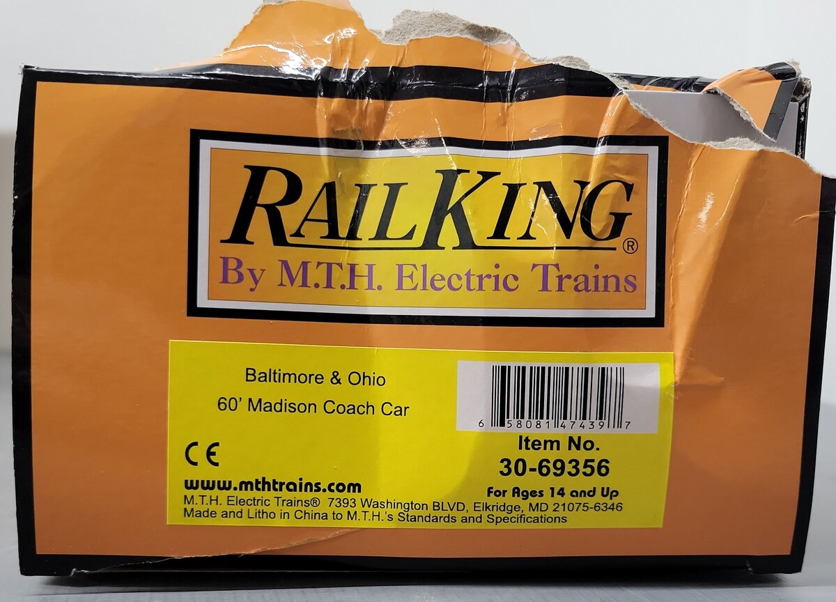 MTH 30-69356 O Gauge Baltimore & Ohio 60' Madison Coach Car #3573 LN/Box