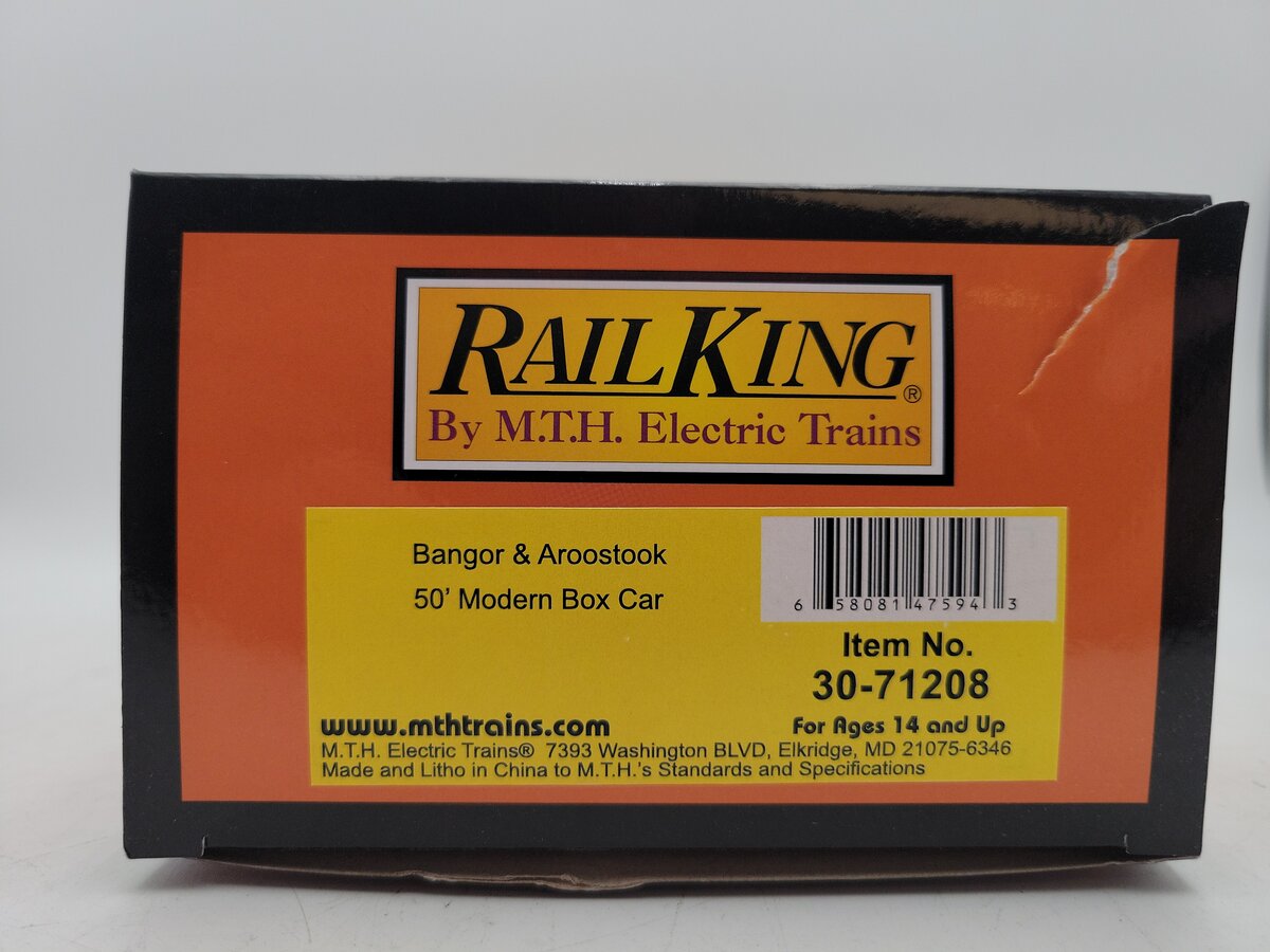 MTH 30-71208 O Bangor & Aroostook RailKing 50’ Modern Box Car LN/Box