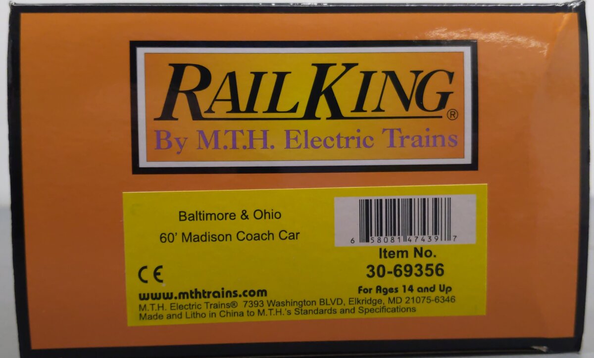MTH 30-69356 O Gauge Baltimore & Ohio 60' Madison Coach Car #3573 LN/Box