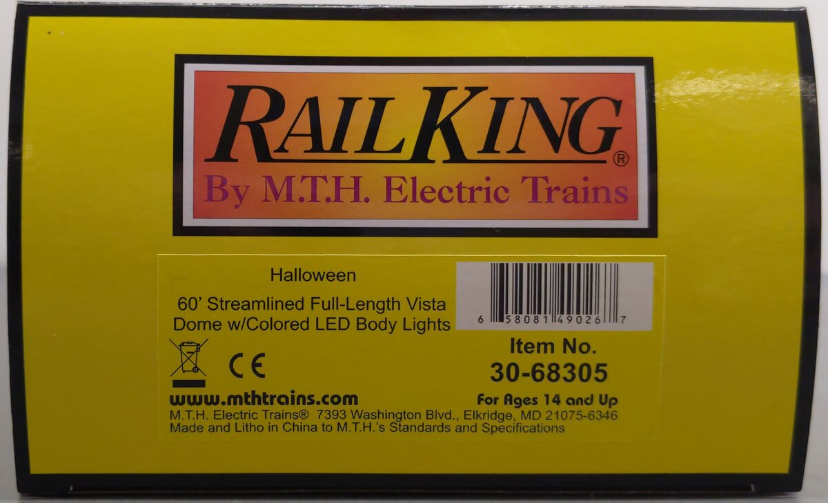MTH 30-68305 O RailKing Halloween 60’ Streamlined Vista Dome Car w/LED LN/Box
