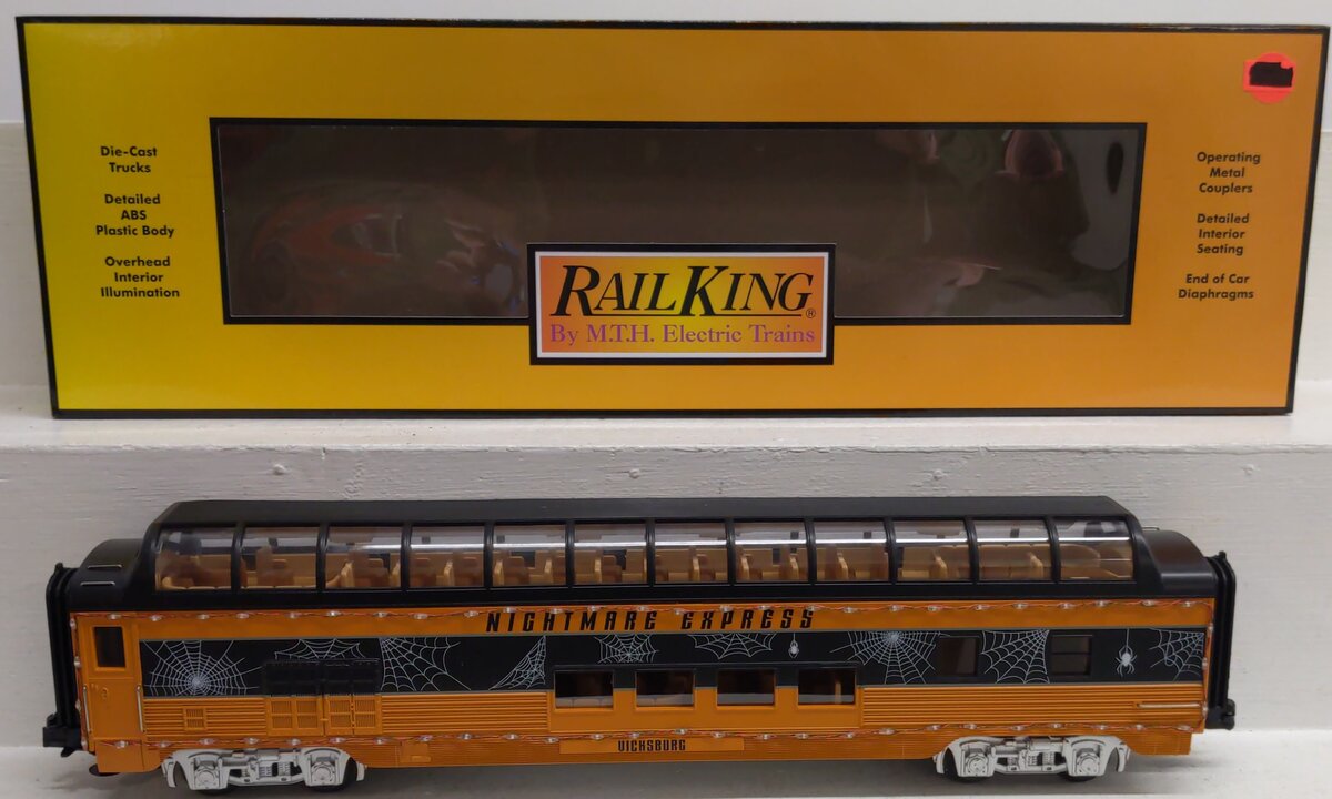 MTH 30-68305 O RailKing Halloween 60’ Streamlined Vista Dome Car w/LED LN/Box