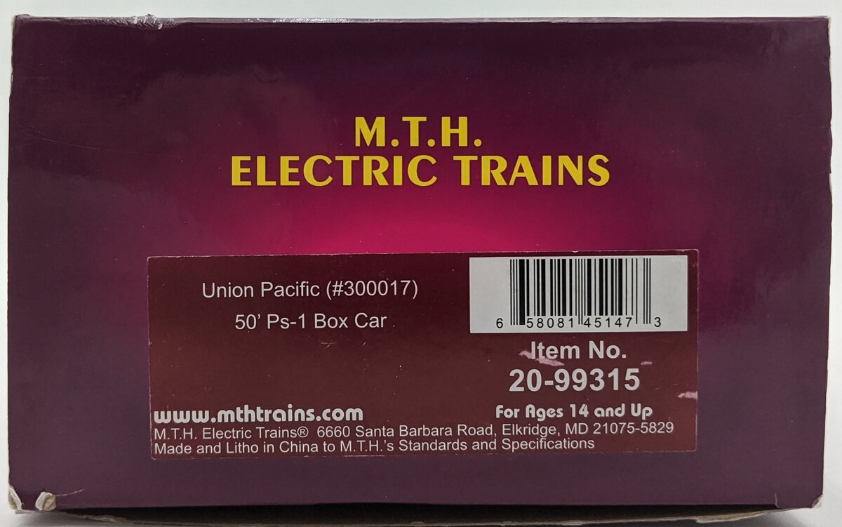 MTH 20-99315 O Gauge Union Pacific PS-1 Youngstown Door Boxcar #300017 LN/Box
