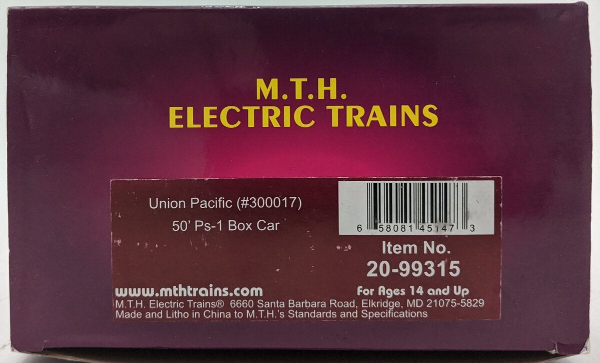 MTH 20-99315 O Gauge Union Pacific PS-1 Youngstown Door Boxcar #300017 LN/Box