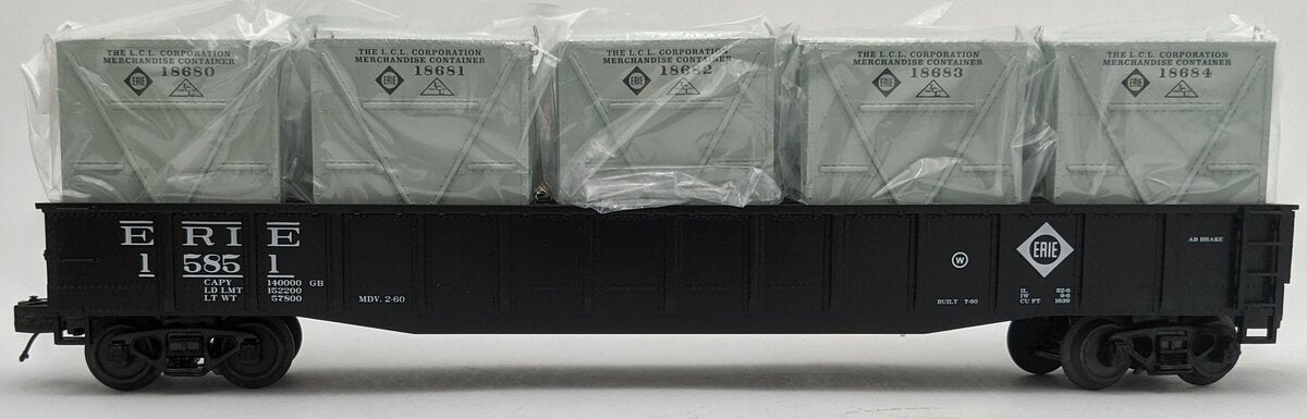 MTH 20-95676 O Gauge Erie Gondola Car with LCL Containers #15851 LN/Box