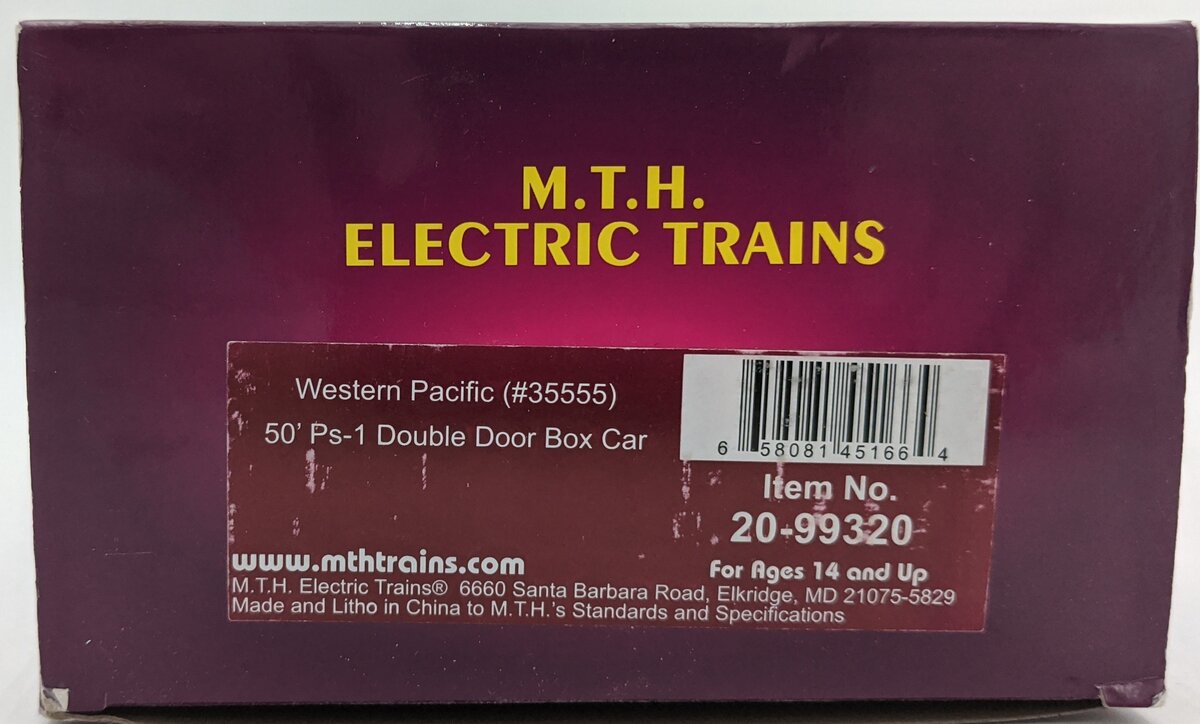 MTH 20-99320 O Western Pacific Feather River Route Box Car #35555 VG/Box