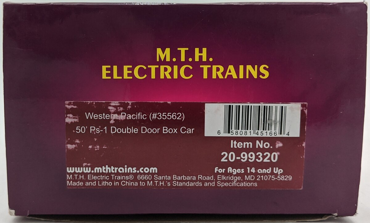 MTH 20-99320 O Western Pacific 50' PS-1 Double Door Box Car #35562 LN/Box