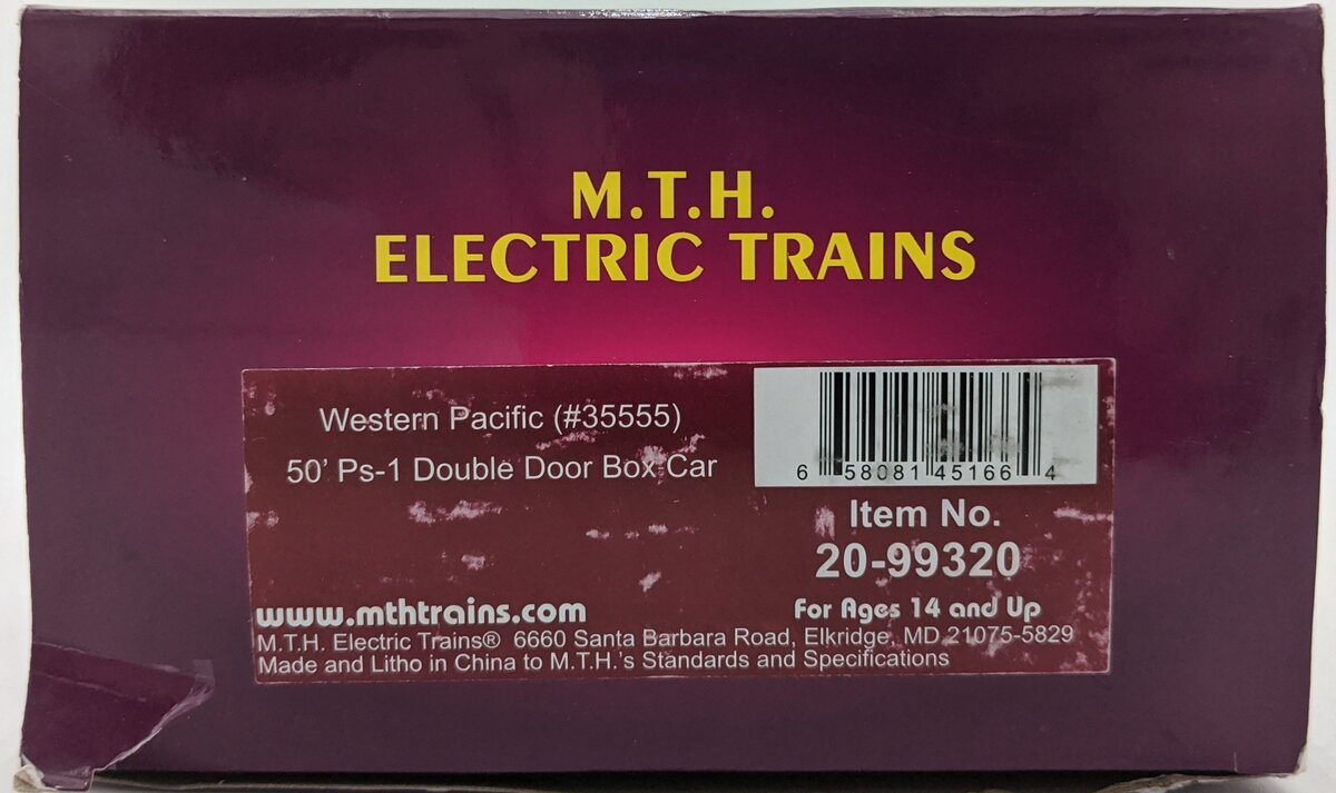 MTH 20-99320 O Western Pacific Feather River Route Box Car #35555 LN/Box