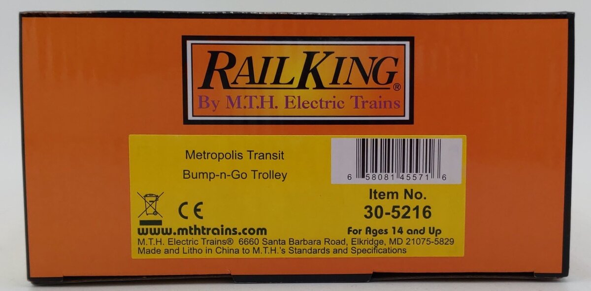 MTH 30-5216 O Metropolis Transit Bump-N-Go Trolley #3323 LN/Box