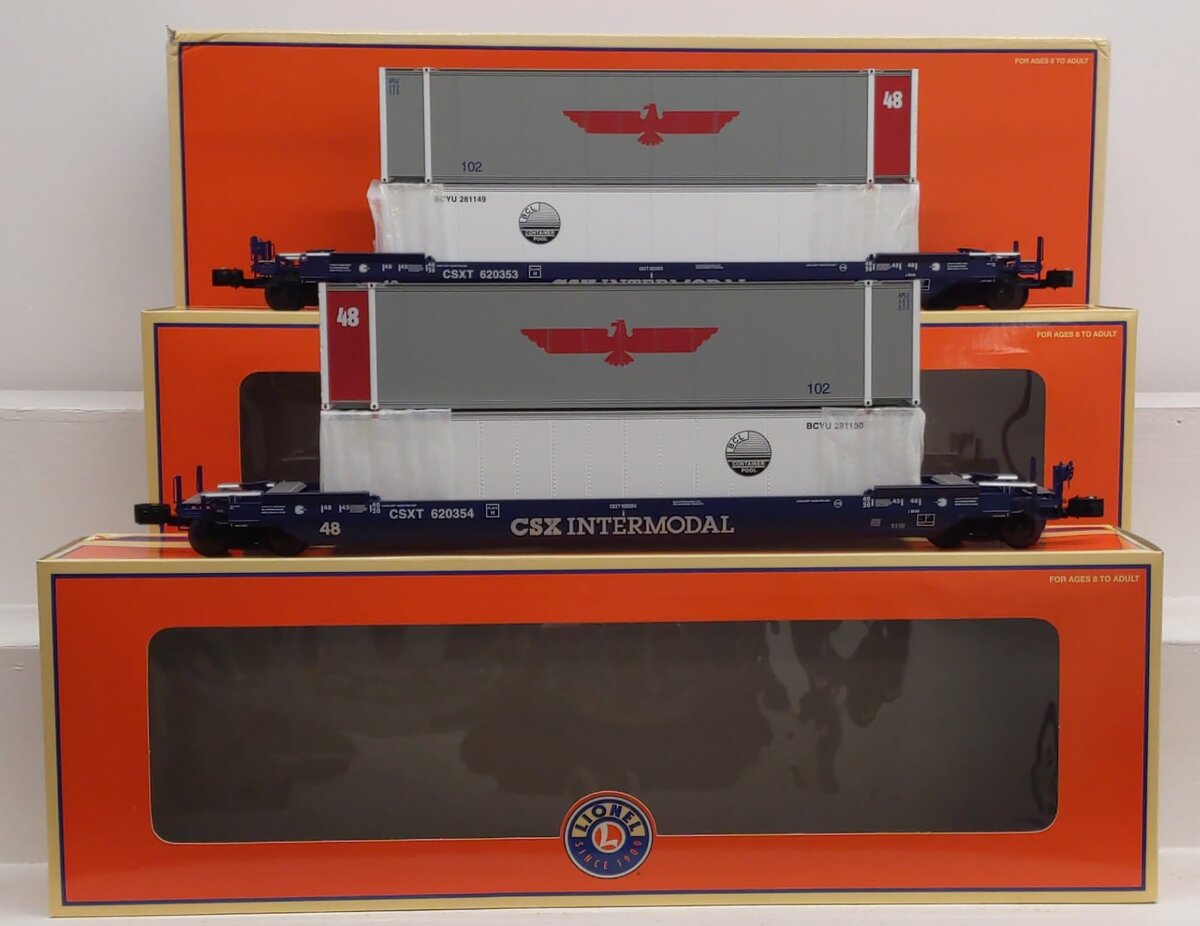 Lionel 6-21875 O Gauge CSX Husky Stack Cars w/Containers LN/Box