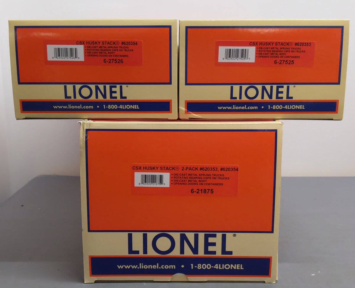Lionel 6-21875 O Gauge CSX Husky Stack Cars w/Containers LN/Box
