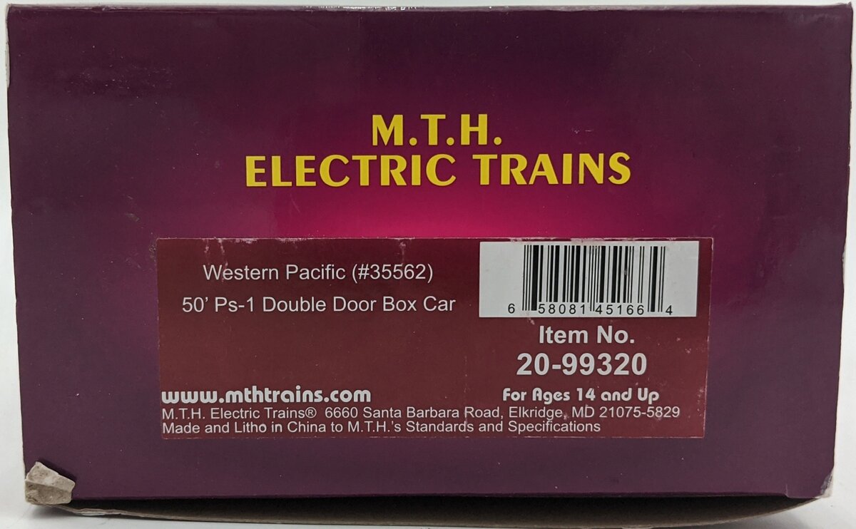MTH 20-99320 O Western Pacific 50' PS-1 Double Door Box Car #35562 LN/Box