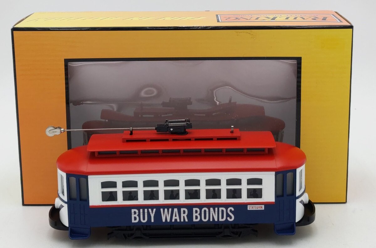 MTH 30-5217 O War Bonds RailKing Bump-N-Go Trolley with LED Lights #99 LN/Box