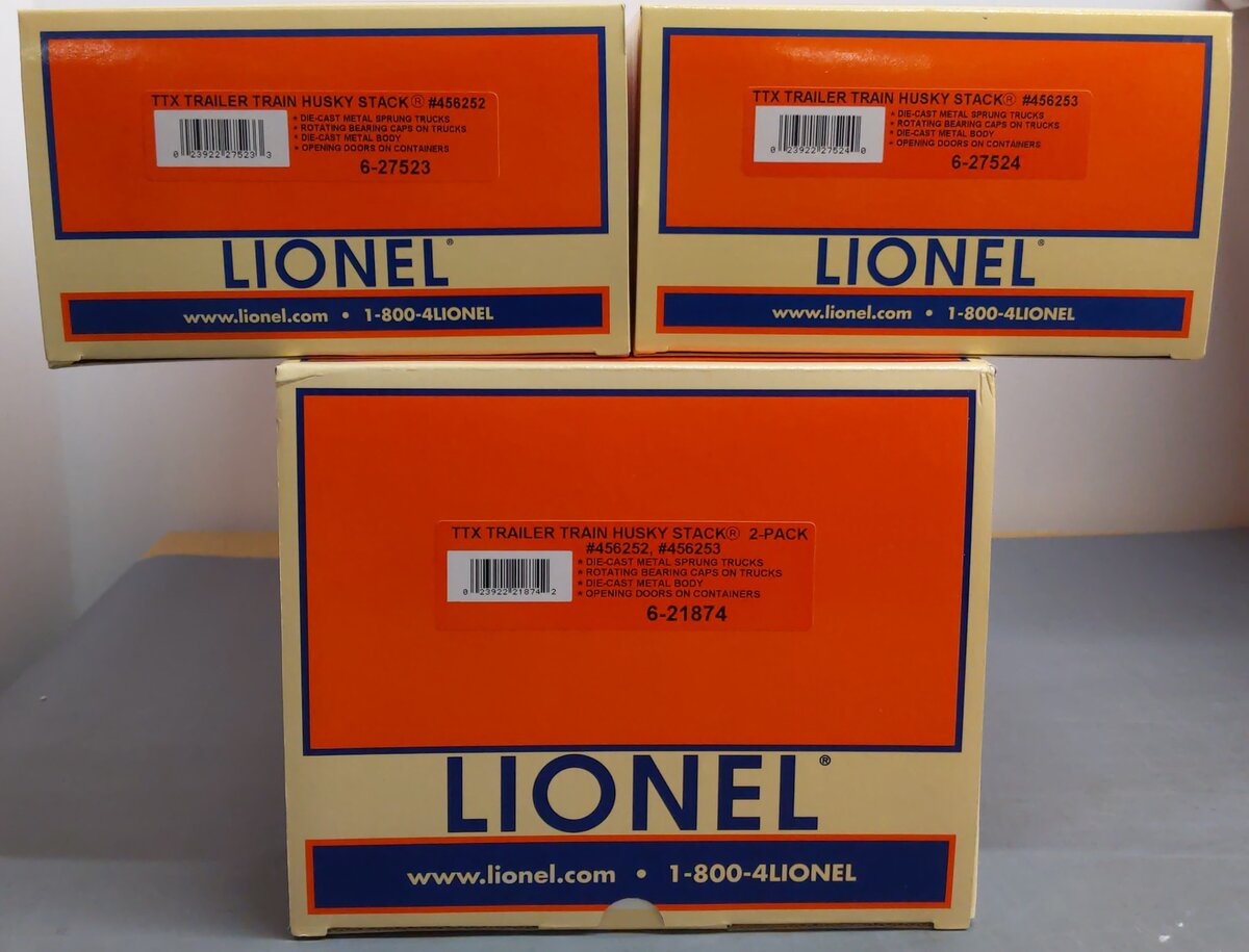 Lionel 6-21874 TTX Husky Stack with Containers (Pack of 2) #456252 & #456253 LN/Box