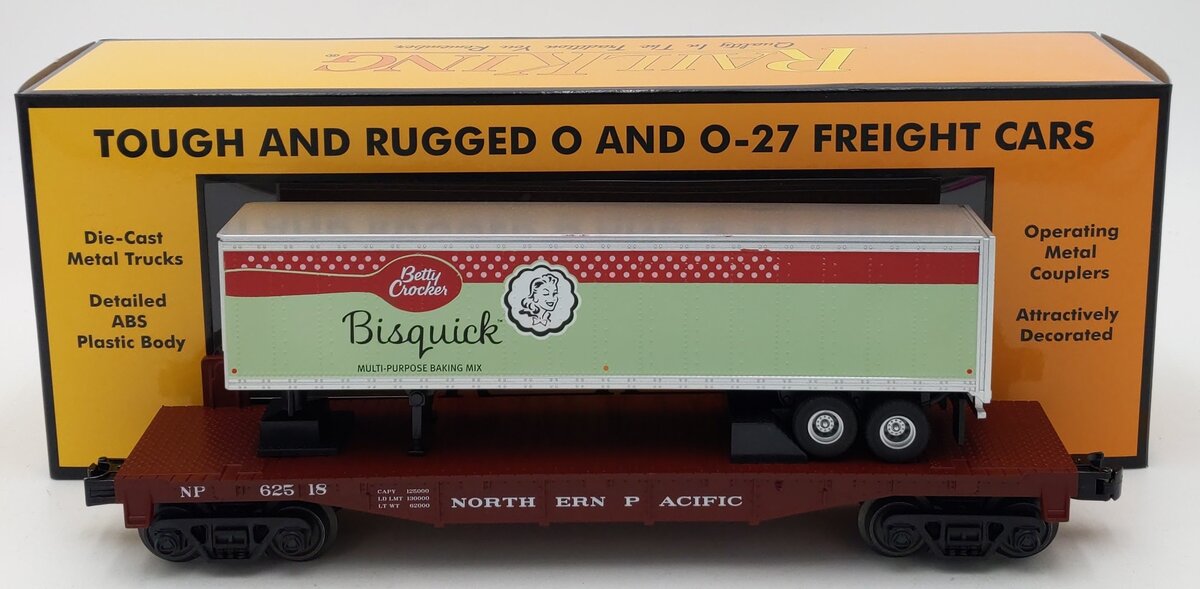 MTH 30-76893 O Gauge Northern Pacific Flat Car w/40' Trailer #62518 LN/Box