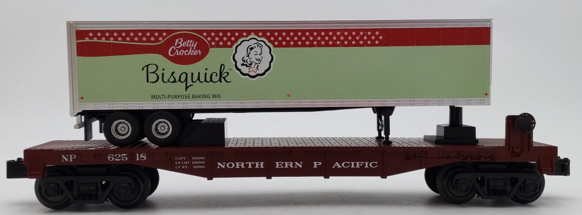 MTH 30-76893 O Gauge Northern Pacific Flat Car w/40' Trailer #62518 LN/Box