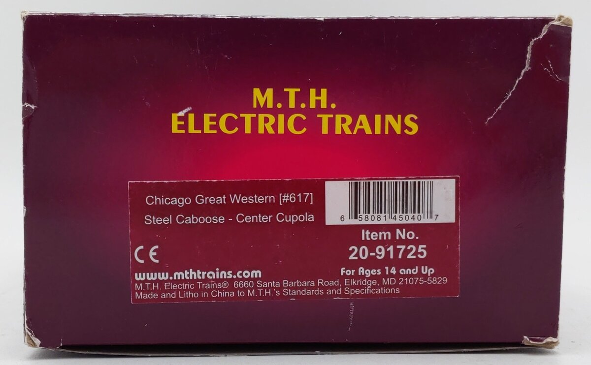 MTH 20-91725 O Chicago Great Western Center Cupola Steel Caboose #617 LN/Box
