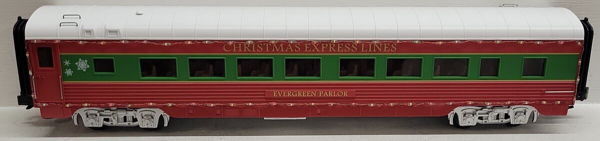 MTH 30-68308 Christmas Express Lines Evergreen Parlor Coach Car w/ LED Lights LN/Box
